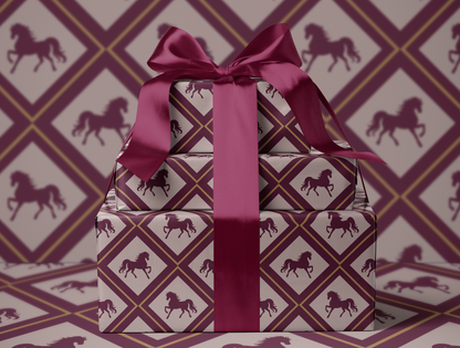 Diamond Horse Wrapping Paper | Geometric Diamond Horse Pattern in Plum - Blush & Gold