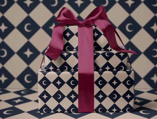 Diamond Moon - Star Wrapping Paper | Harlequin Celestial Pattern in Navy & Warm Cream