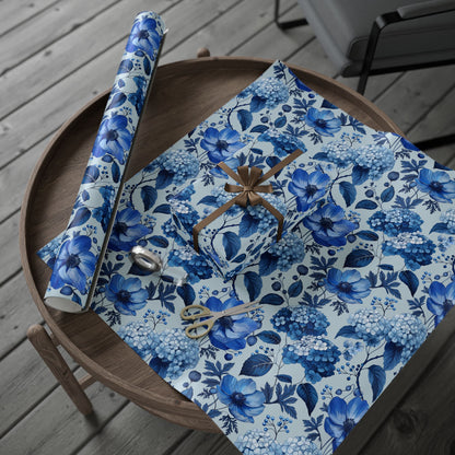 Azzure Floral Toile Wrapping Paper | Floral Design | Vintage Charm | Wedding Gift Wrap | Birthday Present | Seasonal Gift Wrap | Soft Blue