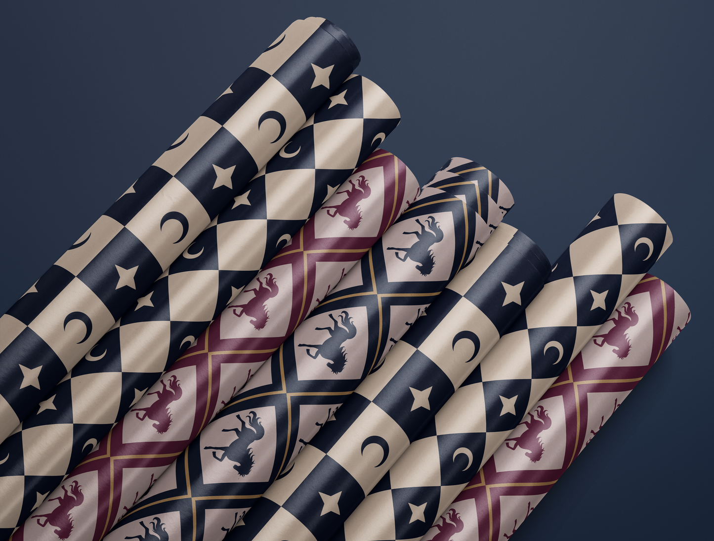 Diamond Horse Wrapping Paper | Geometric Diamond Horse Pattern in Plum - Blush & Gold