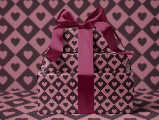 Diamond Heart Wrapping Paper | Harlequin Geometric Pattern in Dusty Rose & Deep Wine