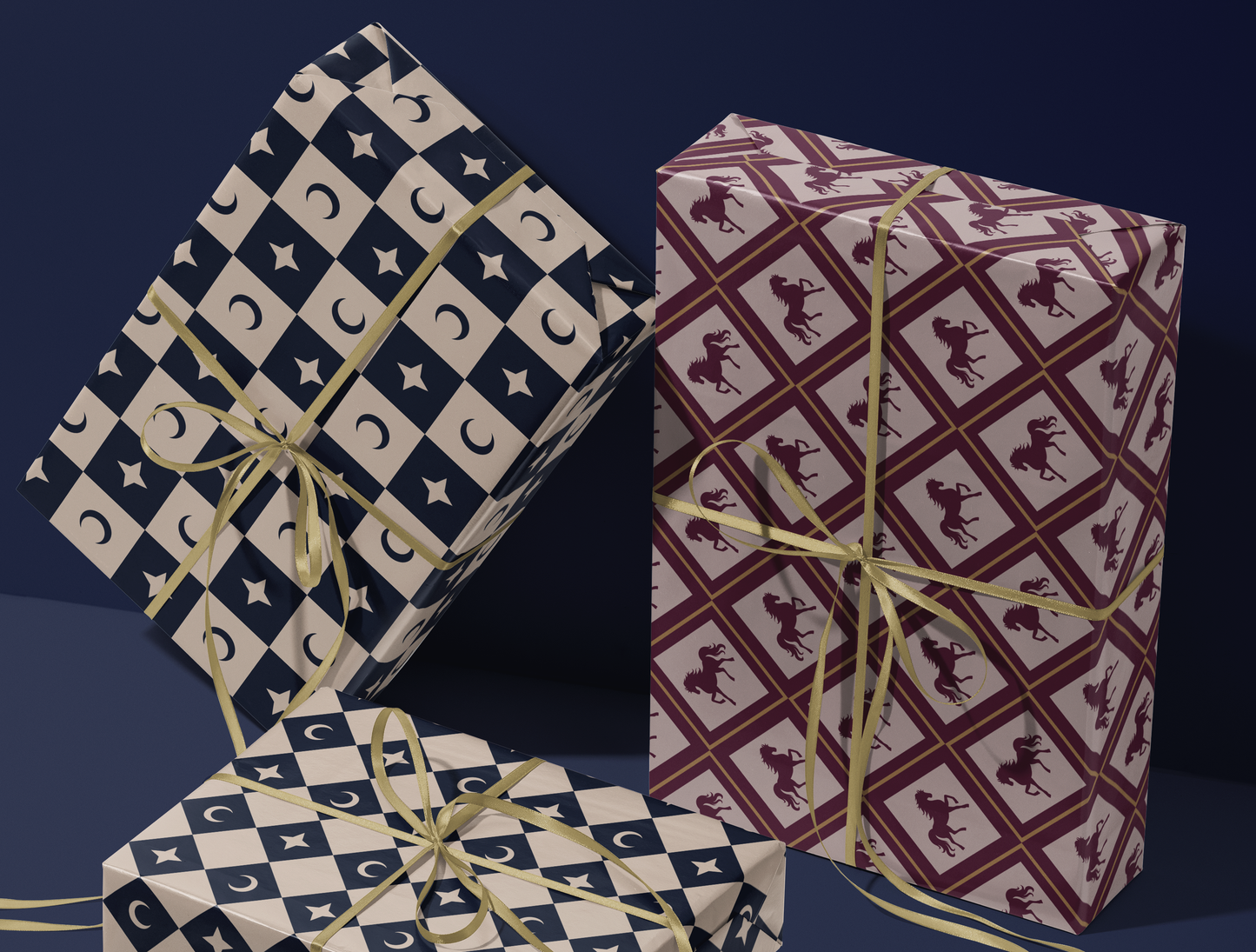 Diamond Horse Wrapping Paper | Geometric Diamond Horse Pattern in Plum - Blush & Gold