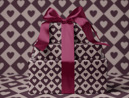 Diamond Heart Wrapping Paper | Harlequin Geometric Pattern in Light Oat & Deep Plum