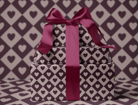 Diamond Heart Wrapping Paper | Harlequin Geometric Pattern in Light Oat & Deep Plum