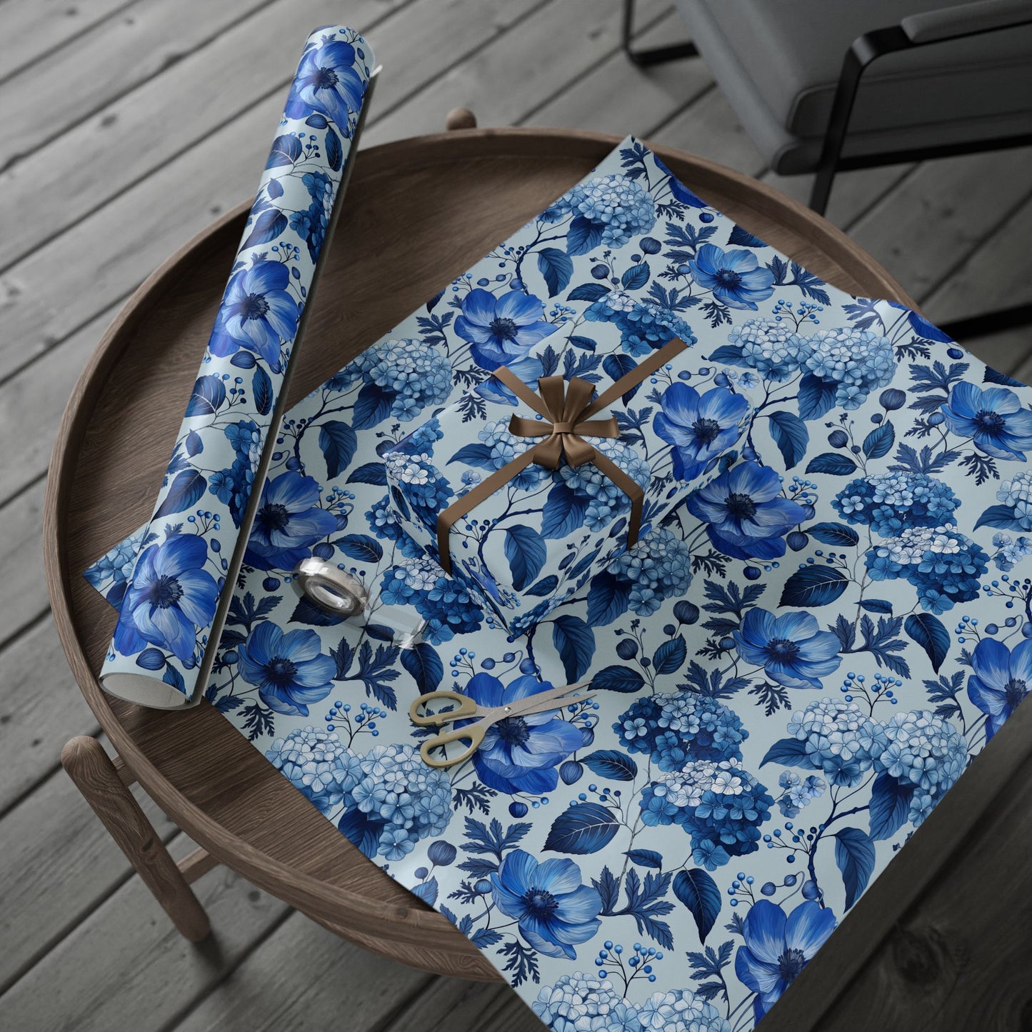 Azzure Floral Toile Wrapping Paper | Floral Design | Vintage Charm | Wedding Gift Wrap | Birthday Present | Seasonal Gift Wrap | Soft Blue