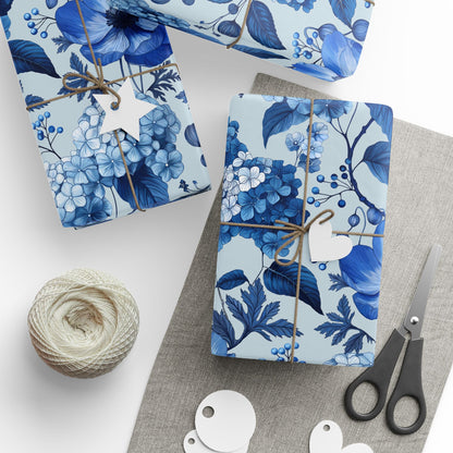 Azzure Floral Toile Wrapping Paper | Floral Design | Vintage Charm | Wedding Gift Wrap | Birthday Present | Seasonal Gift Wrap | Soft Blue