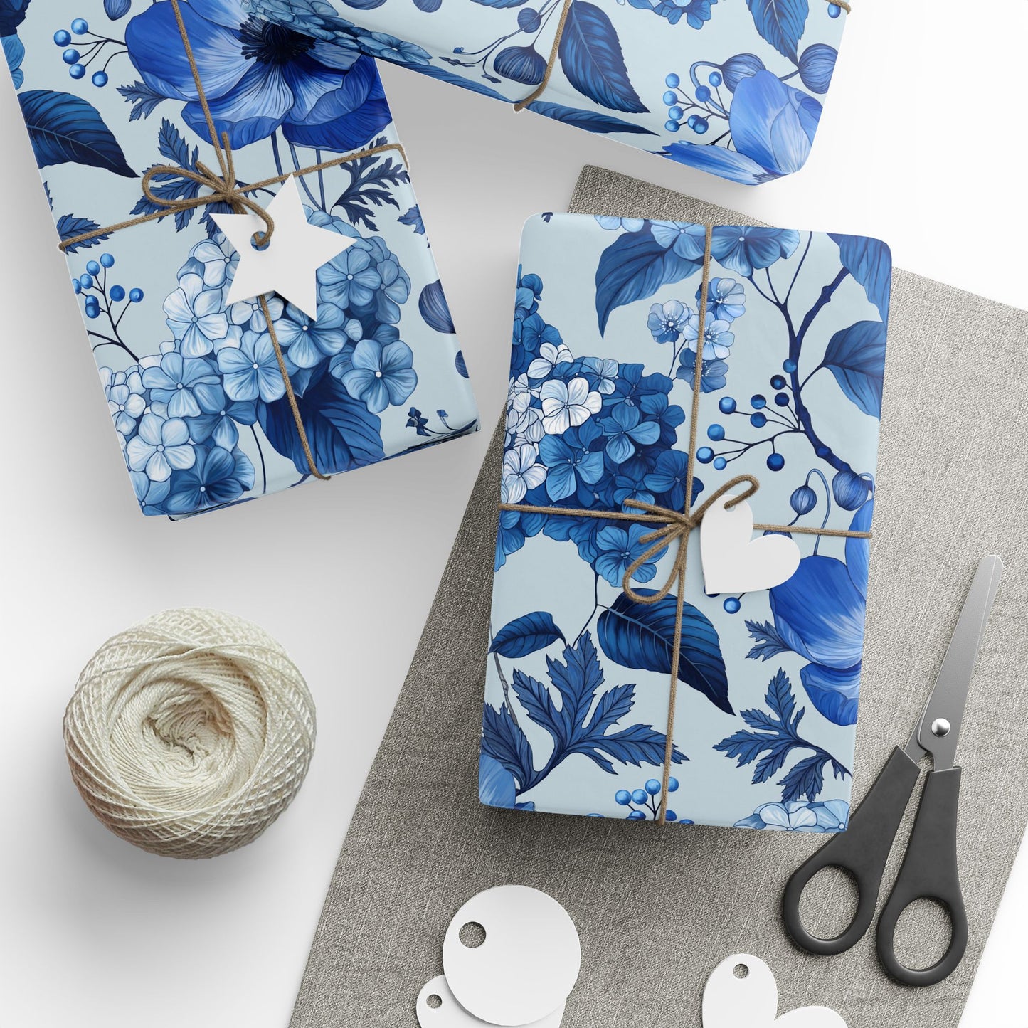 Azzure Floral Toile Wrapping Paper | Floral Design | Vintage Charm | Wedding Gift Wrap | Birthday Present | Seasonal Gift Wrap | Soft Blue