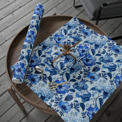 Azzure Floral Toile Wrapping Paper | Floral Design | Vintage Charm | Wedding Gift Wrap | Birthday Present | Seasonal Gift Wrap | Soft Blue