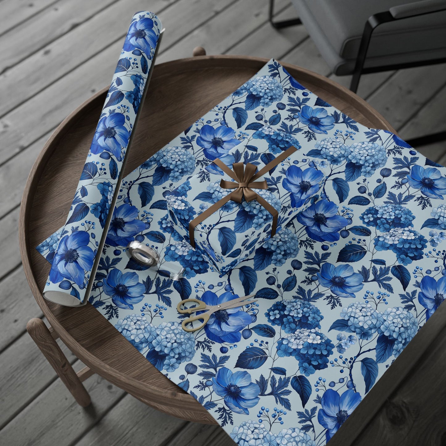 Azzure Floral Toile Wrapping Paper | Floral Design | Vintage Charm | Wedding Gift Wrap | Birthday Present | Seasonal Gift Wrap | Soft Blue