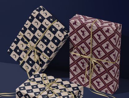 Diamond Moon - Star Wrapping Paper | Harlequin Celestial Pattern in Navy & Warm Cream