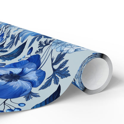 Azzure Floral Toile Wrapping Paper | Floral Design | Vintage Charm | Wedding Gift Wrap | Birthday Present | Seasonal Gift Wrap | Soft Blue