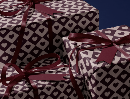 Diamond Heart Wrapping Paper | Harlequin Geometric Pattern in Light Oat & Deep Plum