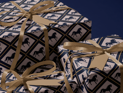 Diamond Horse Wrapping Paper | Geometric Diamond Horse Pattern in Navy - Blush & Gold