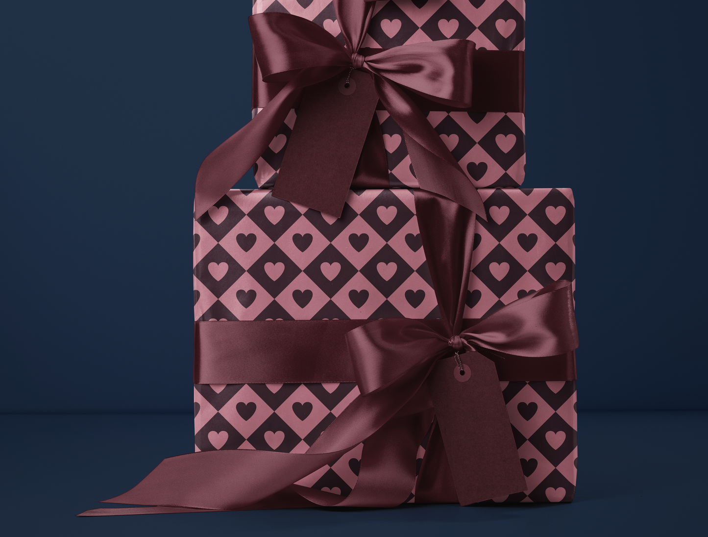 Diamond Heart Wrapping Paper | Harlequin Geometric Pattern in Dusty Rose & Deep Wine