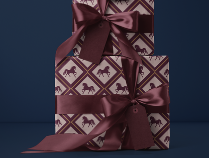 Diamond Horse Wrapping Paper | Geometric Diamond Horse Pattern in Plum - Blush & Gold
