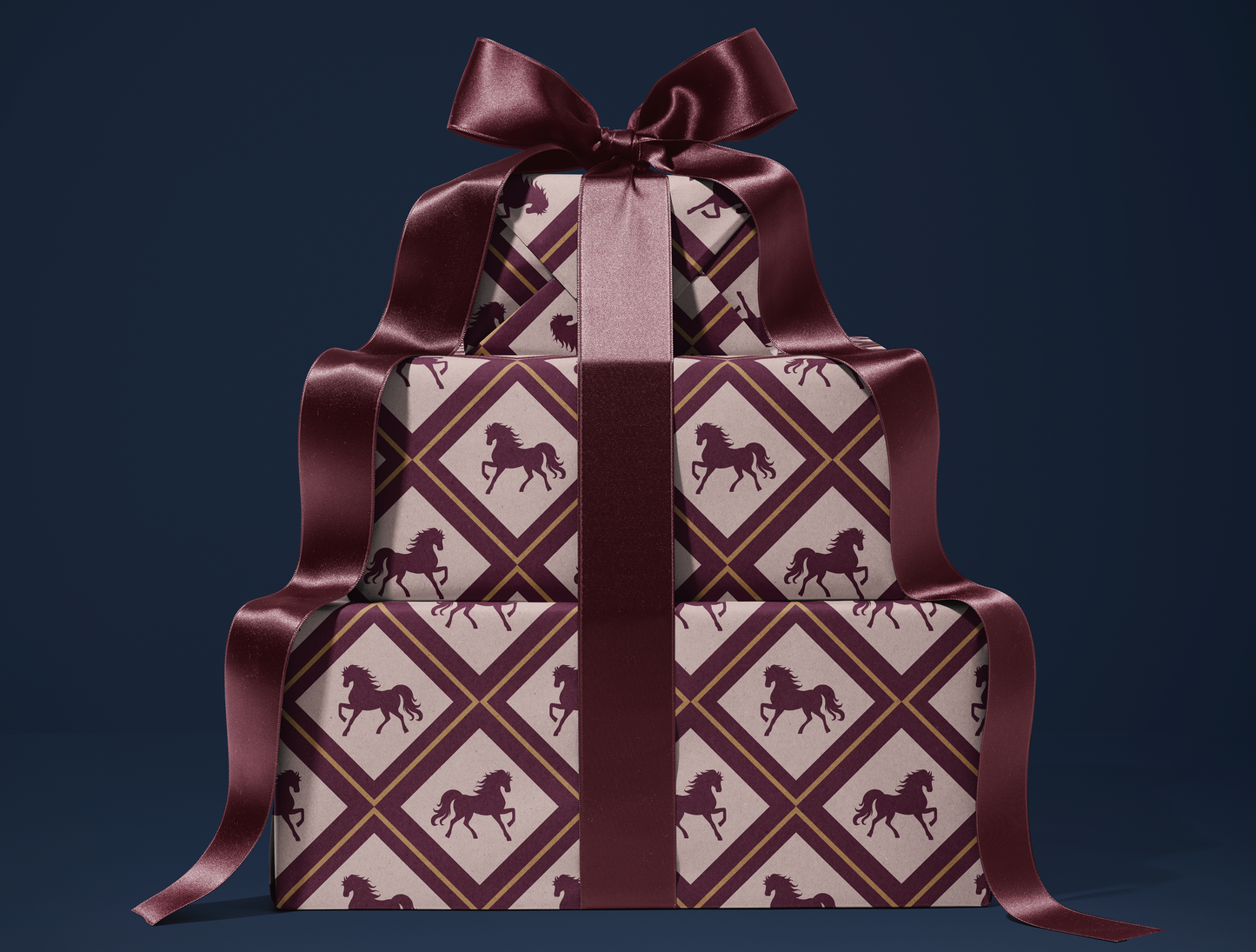 Diamond Horse Wrapping Paper | Geometric Diamond Horse Pattern in Plum - Blush & Gold