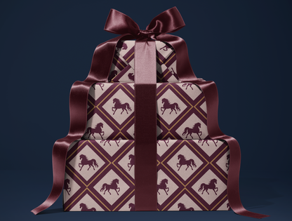 Diamond Horse Wrapping Paper | Geometric Diamond Horse Pattern in Plum - Blush & Gold