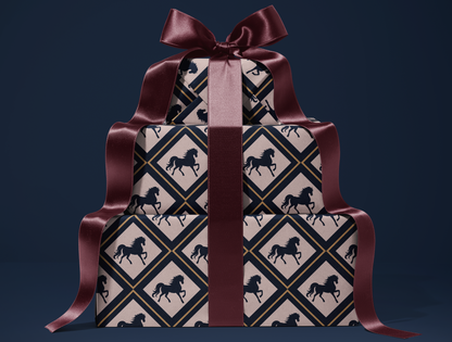 Diamond Horse Wrapping Paper | Geometric Diamond Horse Pattern in Navy - Blush & Gold