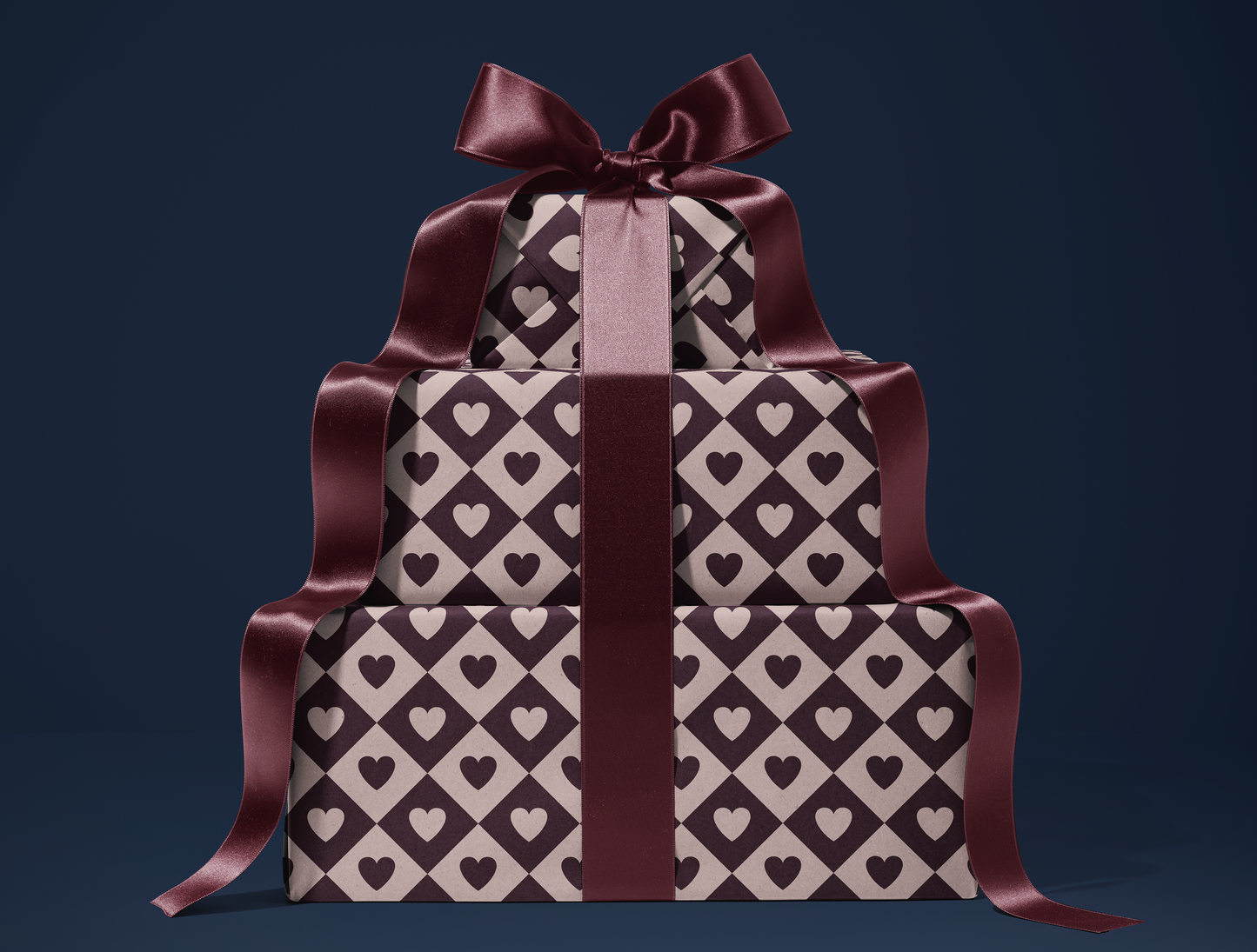 Diamond Heart Wrapping Paper | Harlequin Geometric Pattern in Light Oat & Deep Plum
