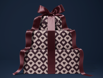 Diamond Heart Wrapping Paper | Harlequin Geometric Pattern in Light Oat & Deep Plum