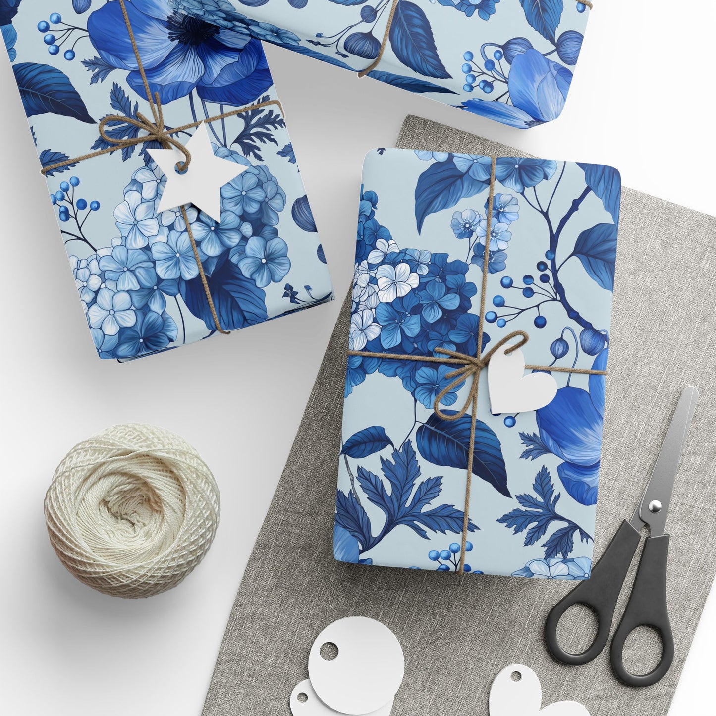 Azzure Floral Toile Wrapping Paper | Floral Design | Vintage Charm | Wedding Gift Wrap | Birthday Present | Seasonal Gift Wrap | Soft Blue