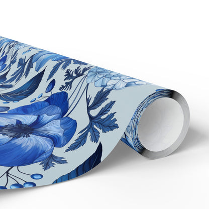 Azzure Floral Toile Wrapping Paper | Floral Design | Vintage Charm | Wedding Gift Wrap | Birthday Present | Seasonal Gift Wrap | Soft Blue