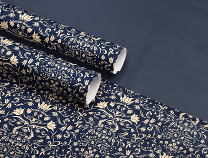 Botanical Bloom & Bell Floral Wrapping Paper | Navy Blue