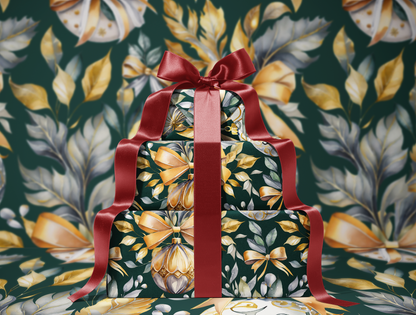 Christmas Wrapping Paper | Elegant Soft Green & Gold Ornaments | Green background