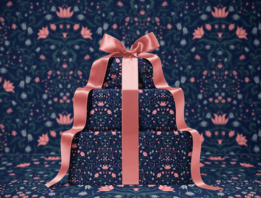 Botanical Bloom & Bell Floral Wrapping Paper | Deep Navy Blue