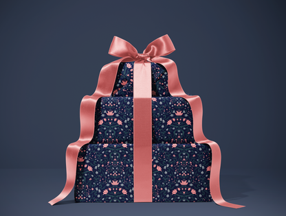 Botanical Bloom & Bell Floral Wrapping Paper | Deep Navy Blue