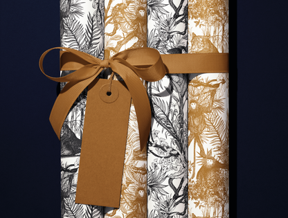 Papier Cadeau Toile de Jouy Or Antique | Illustrations Jungle Exotique Dessinées à la Main