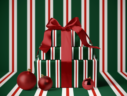 Papier cadeau de Noël à rayures rétro | Motif rayures vertes et rouges vintage