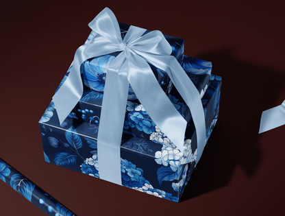 Azzure Floral Toile Wrapping Paper | Navy Blue Background