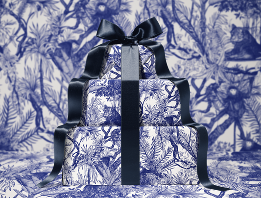 Blue Toile de Jouy Wrapping Paper | Hand-Drawn Exotic Jungle Art