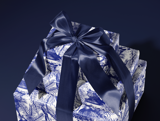 Blue Toile de Jouy Wrapping Paper | Hand-Drawn Exotic Jungle Art