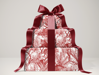 Red Toile de Jouy Wrapping Paper | Hand-Drawn Exotic Jungle Design