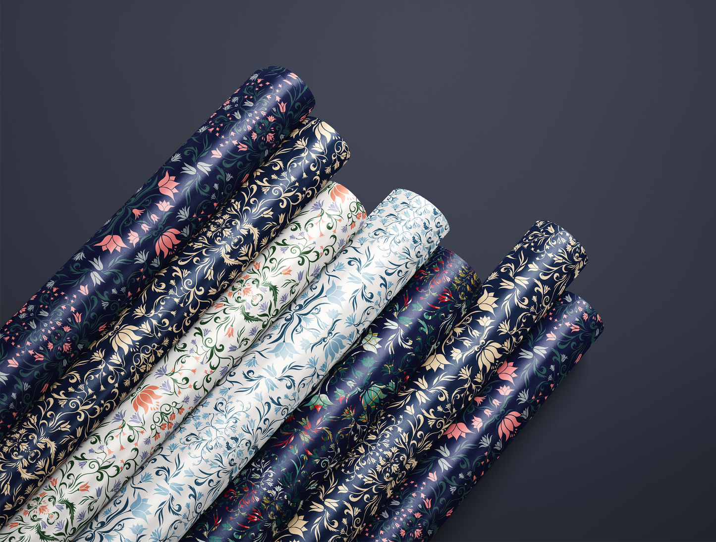 Botanical Bloom & Bell Floral Wrapping Paper | Deep Navy Blue