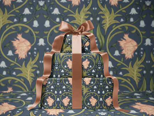 Valley Whispers Floral Wrapping Paper | Dusky Indigo
