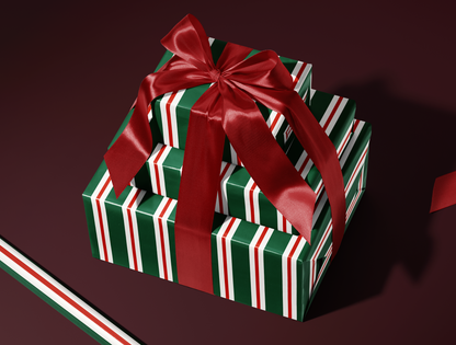 Papier cadeau de Noël à rayures rétro | Motif rayures vertes et rouges vintage