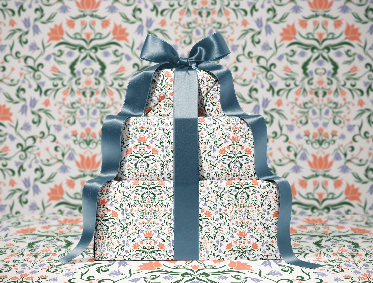 Papier Cadeau Floral « Botanical Bloom & Bell » | Lavande Douce